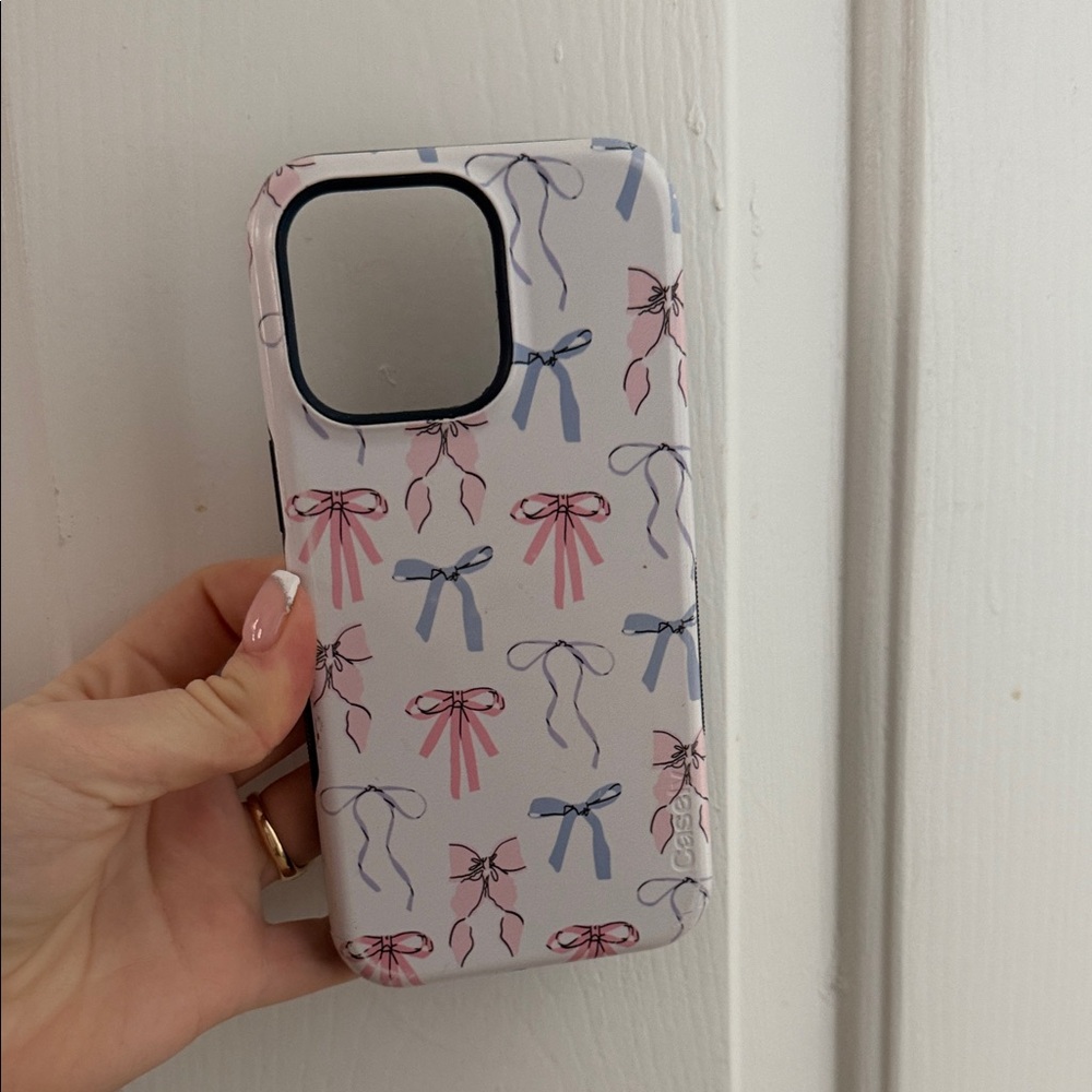iPhone 15 pro max Casely Patterned Phone Case with Bows - Pink and Blue